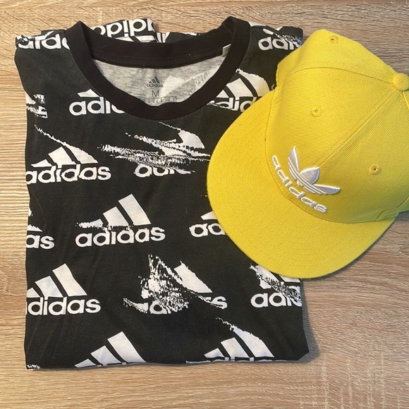 🔥 Adidas men’s all over print graphic teeshirt tee medium black white mono - Picture 1 of 5